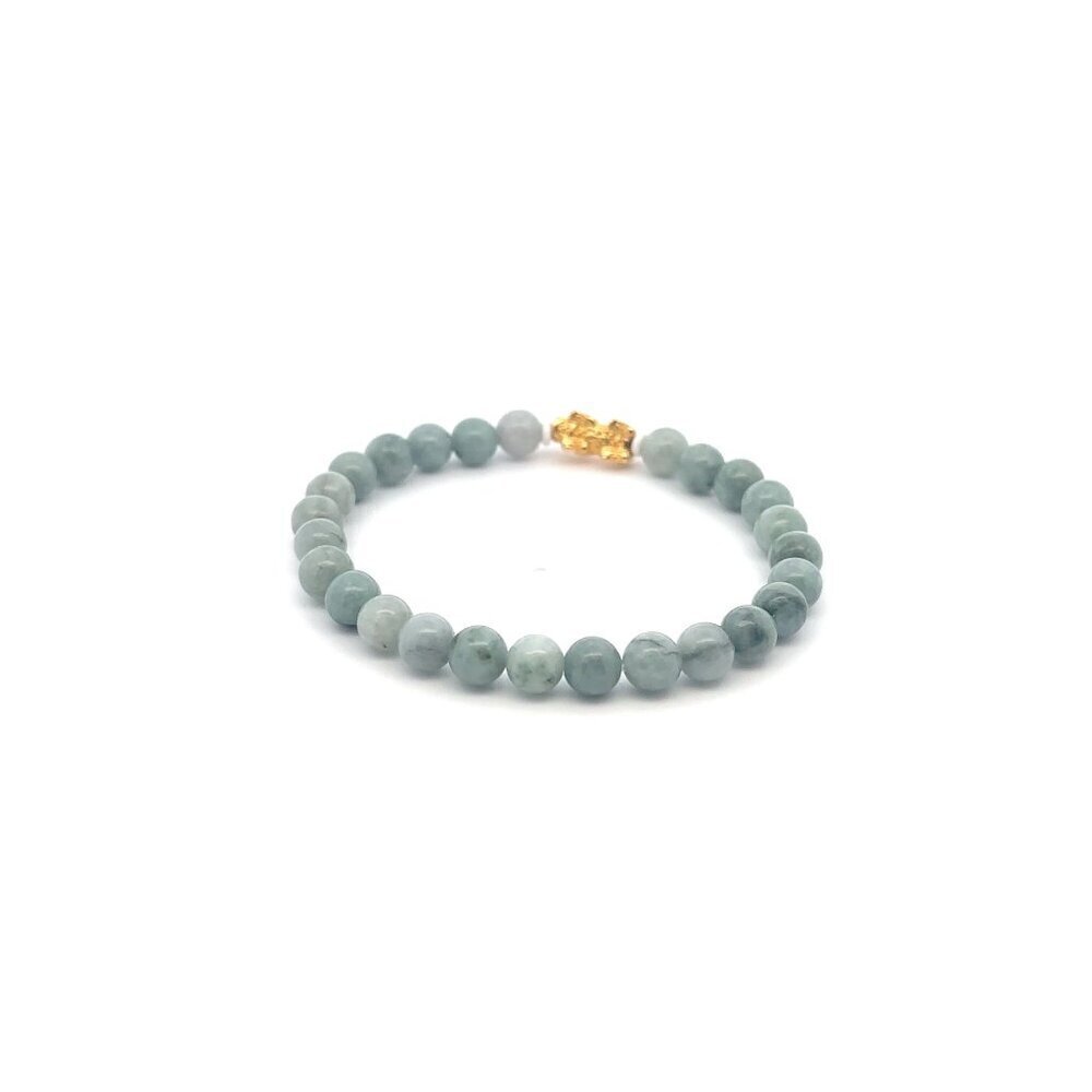 18K Gold Pixiu Piyao Lucky Charm Bracelet Natural Burmese Jade Gemstones 6mm - Picture 4 of 5